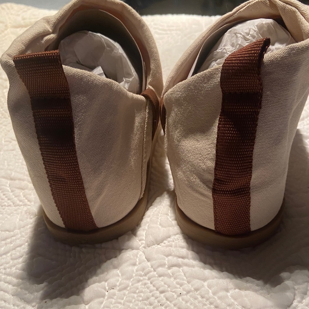 MIA Cream Canvas Wrap Sandals with Brown Footbed - Picture 2 of 5